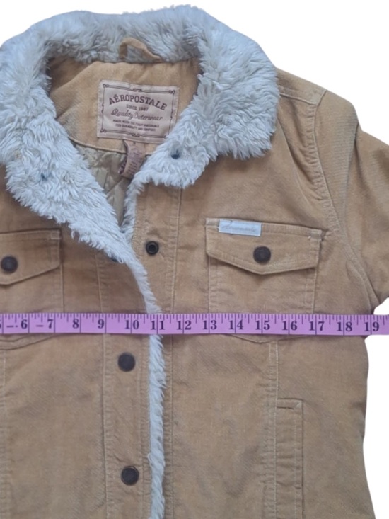Retro Western Jacket Aeropostale Sherpa Lined Corduroy Brown Tan Button Front M - Picture 7 of 9